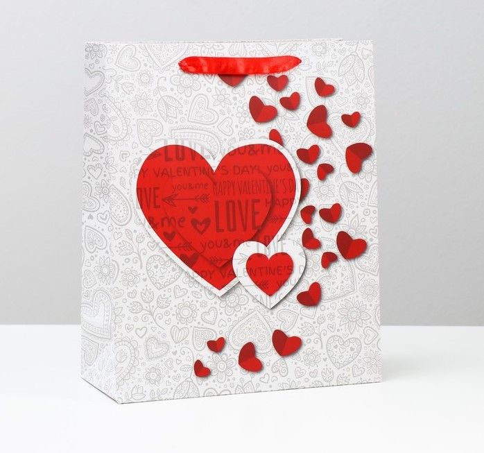 Пакет ламинированный "Сердца любви", 26х32х12 см